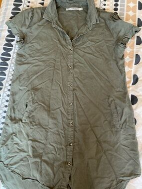 Olive Green Button-Front Shirt Dress
